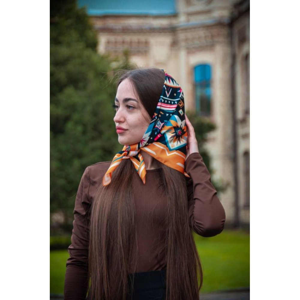 Велика дизайнерська хустка My Scarf "Карпатська зірка" 70 на70 см золото