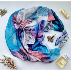 Дизайнерська хустка My Scarf "Блакита бабка кохання" 90 на 90 см прикрашена амазонітом