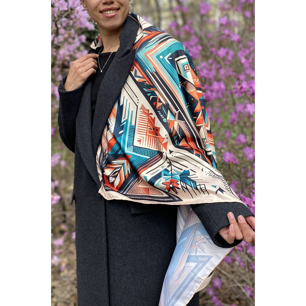 Дизайнерська хустка "Косівські візерункиі" My Scarf, 90 см на 90 см