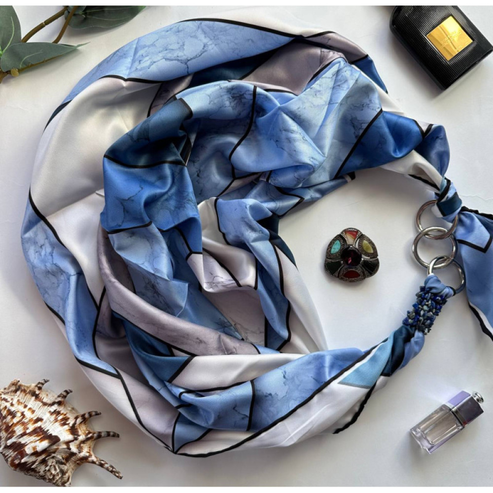 Дизайнерська шовкова хустка My Scarf "Сапфіровий блиск" 90 на 90 см  з каменем содаліт