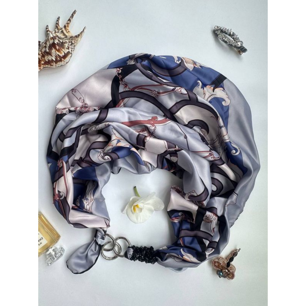 Дизайнерська хустка My Scarf "Сапфірове сяйво" 90 на 90 см прикрашена агатом