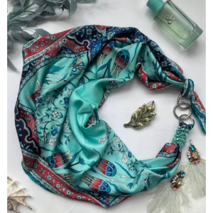 Дизайнерська хустка "Бірюзовий океан" від бренда My Scarf, прикрашена натуральним каменем бірюза