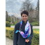 Дизайнерська шовкова хустка My Scarf "Блакитна гортензія" на 90 см з каменем аметист