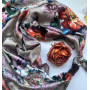 Дизайнерська шовкова хустка My Scarf "Вальс квітів" 90 на 90 см  прикрашена гранатом