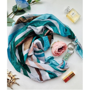 Дизайнерська шовкова хустка My Scarf "Океан кохання" 90 на 90 см, оздоблена камінням амазоніт
