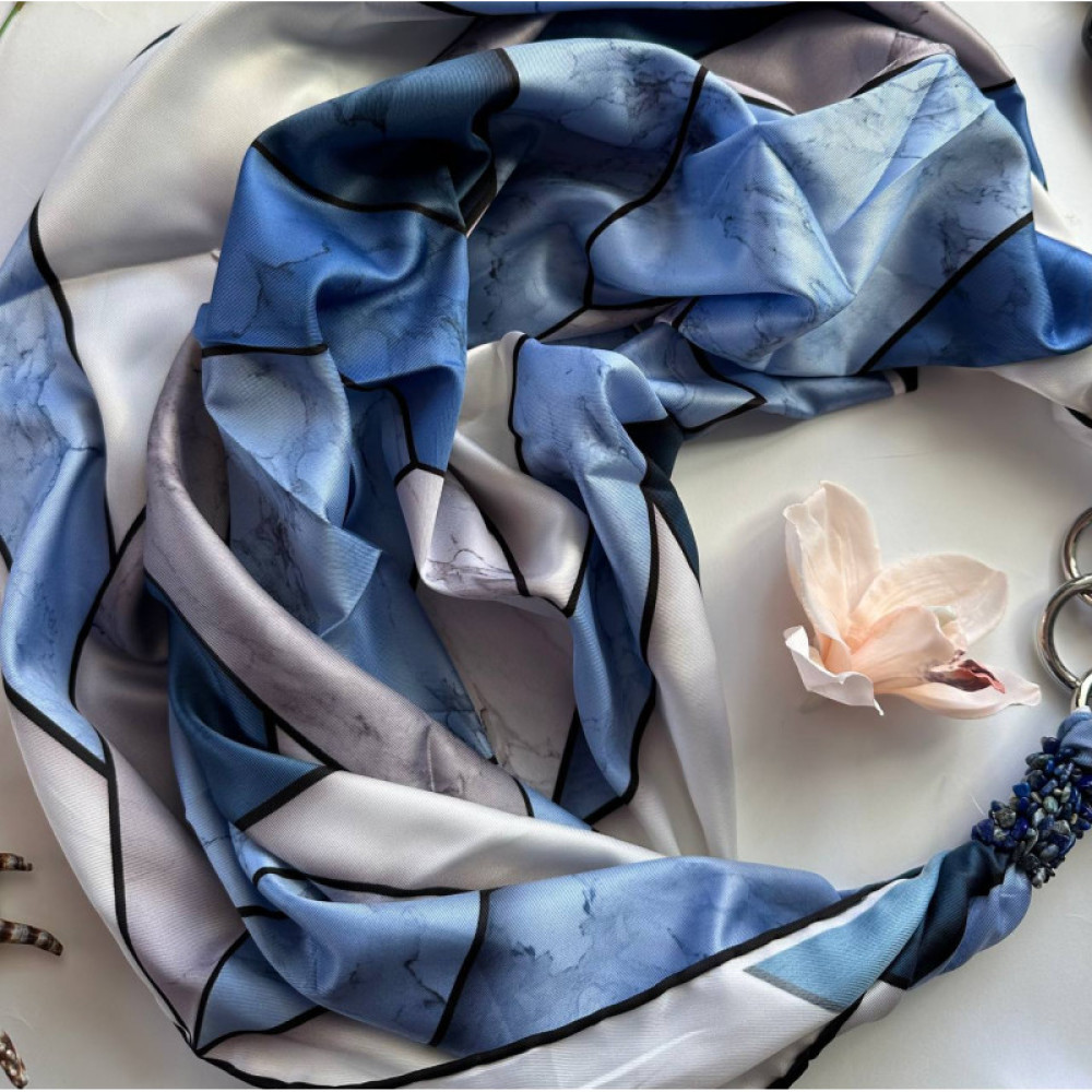 Дизайнерська шовкова хустка My Scarf "Сапфіровий блиск" 90 на 90 см  з каменем содаліт