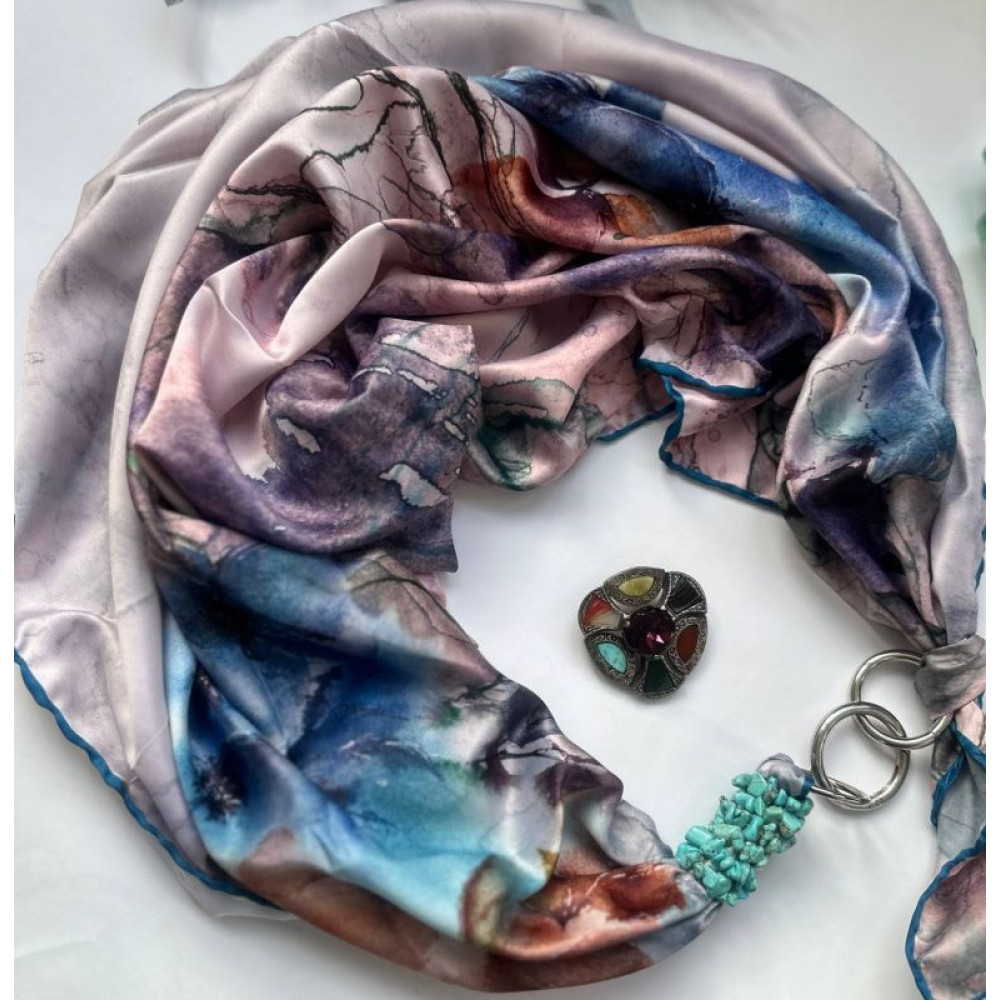 Дизайнерська хустка "Бірюзовий риф" від бренда My Scarf, прикрашена натуральним каменем бірюза