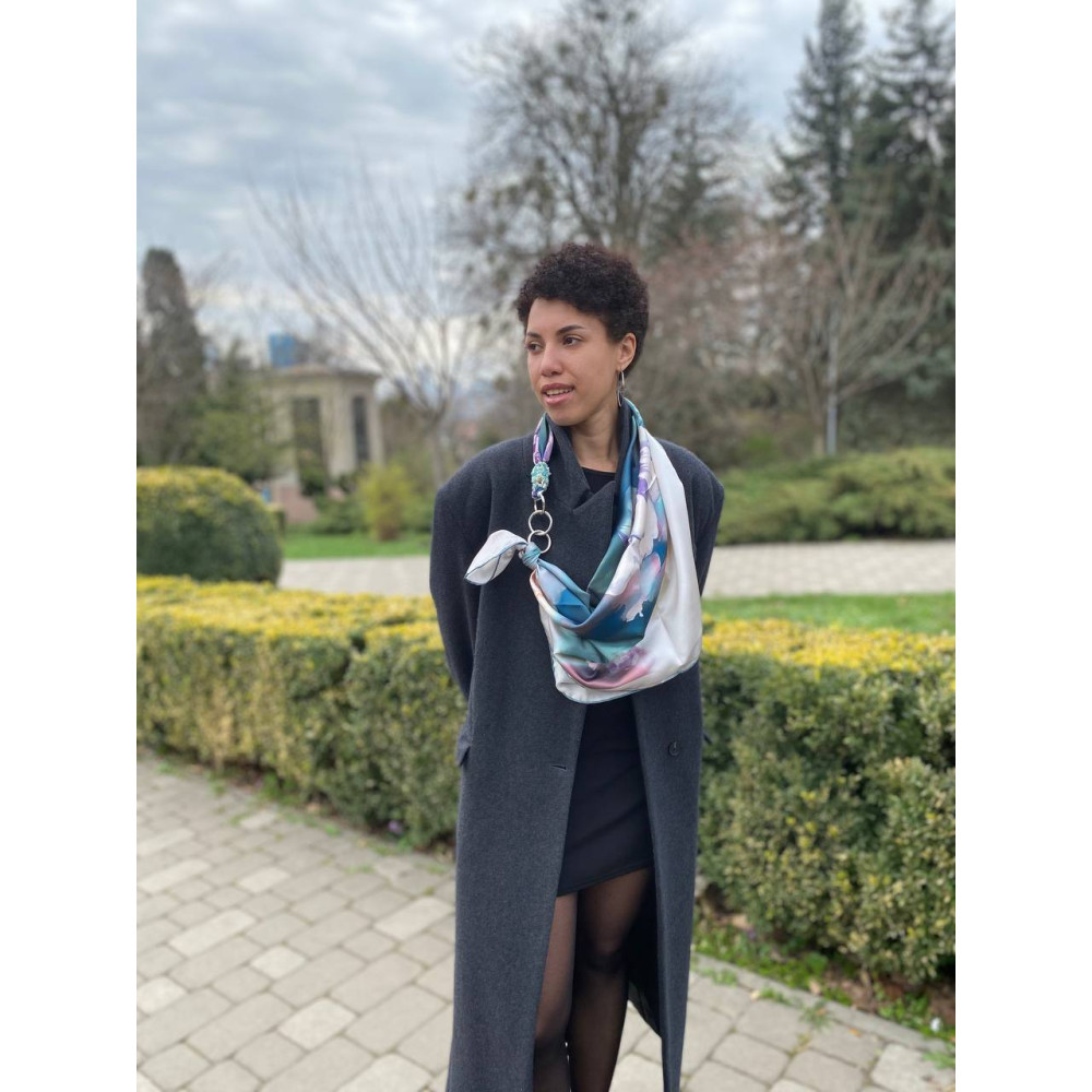 Дизайнерська шовкова хустка My Scarf "Бірюзовий риф" на 90 см з каменем амазоніт