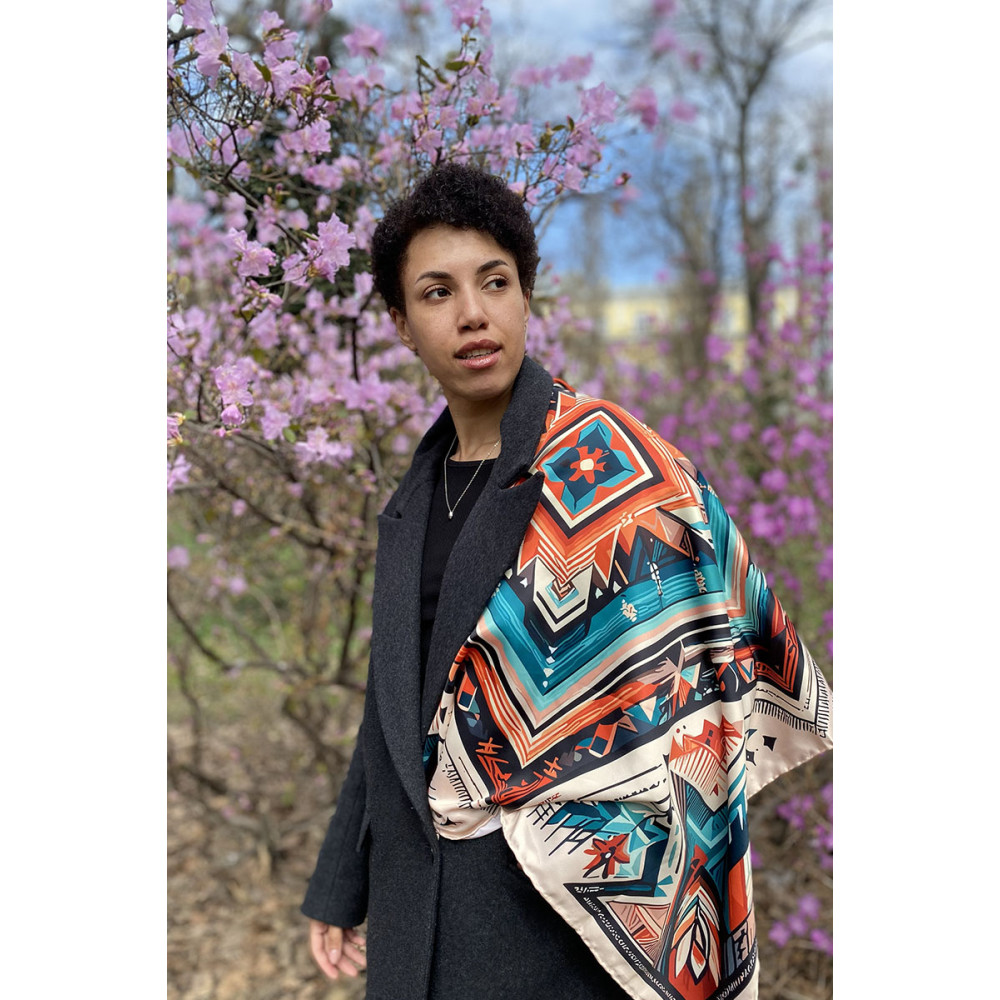 Дизайнерська хустка "Косівські візерункиі" My Scarf, 90 см на 90 см