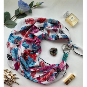 Дизайнерська шовкова хустка My Scarf "Райський сад" 90 на 90 см, оздоблена камінням бірюза