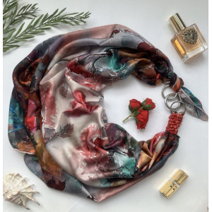 Дизайнерська хустка My Scarf "Сад кохання" 90 на 90 см прикрашена корралом