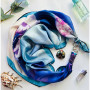 Дизайнерська шовкова хустка My Scarf "Блакитна гортензія" на 90 см з каменем аметист