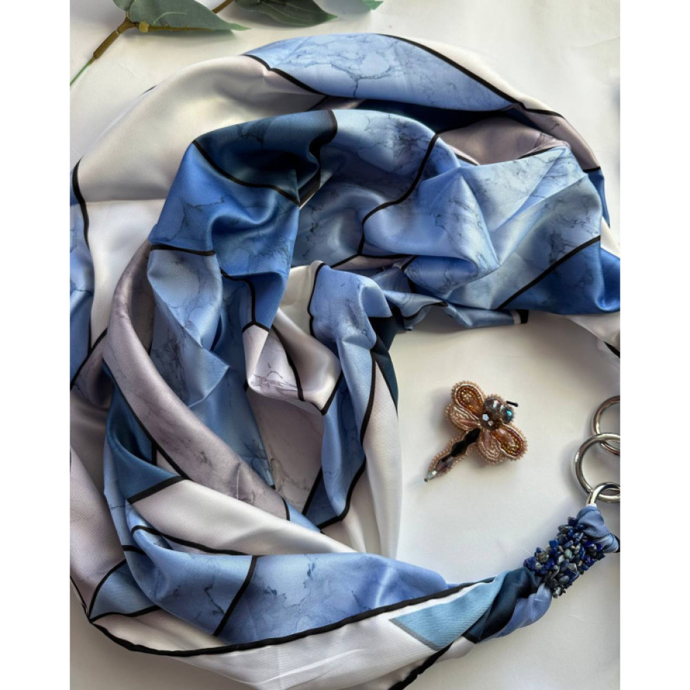 Дизайнерська шовкова хустка My Scarf "Сапфіровий блиск" 90 на 90 см  з каменем содаліт