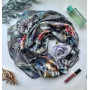 Дизайнерська шовкова хустка My Scarf "Срібляста перлина" 90 на 90 см  прикрашена обсідіантом