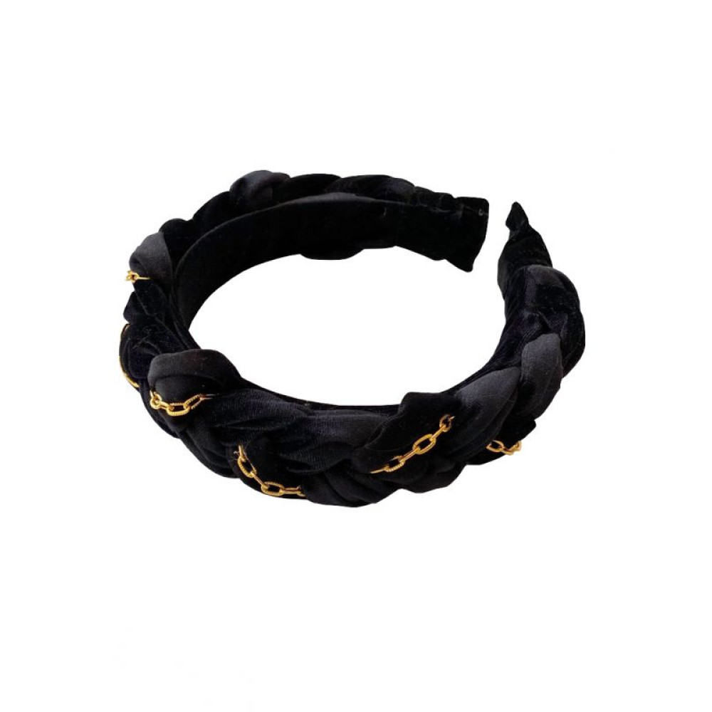 Оксамитовий чорний обруч кіска з золотим ланцюжком My Scarf