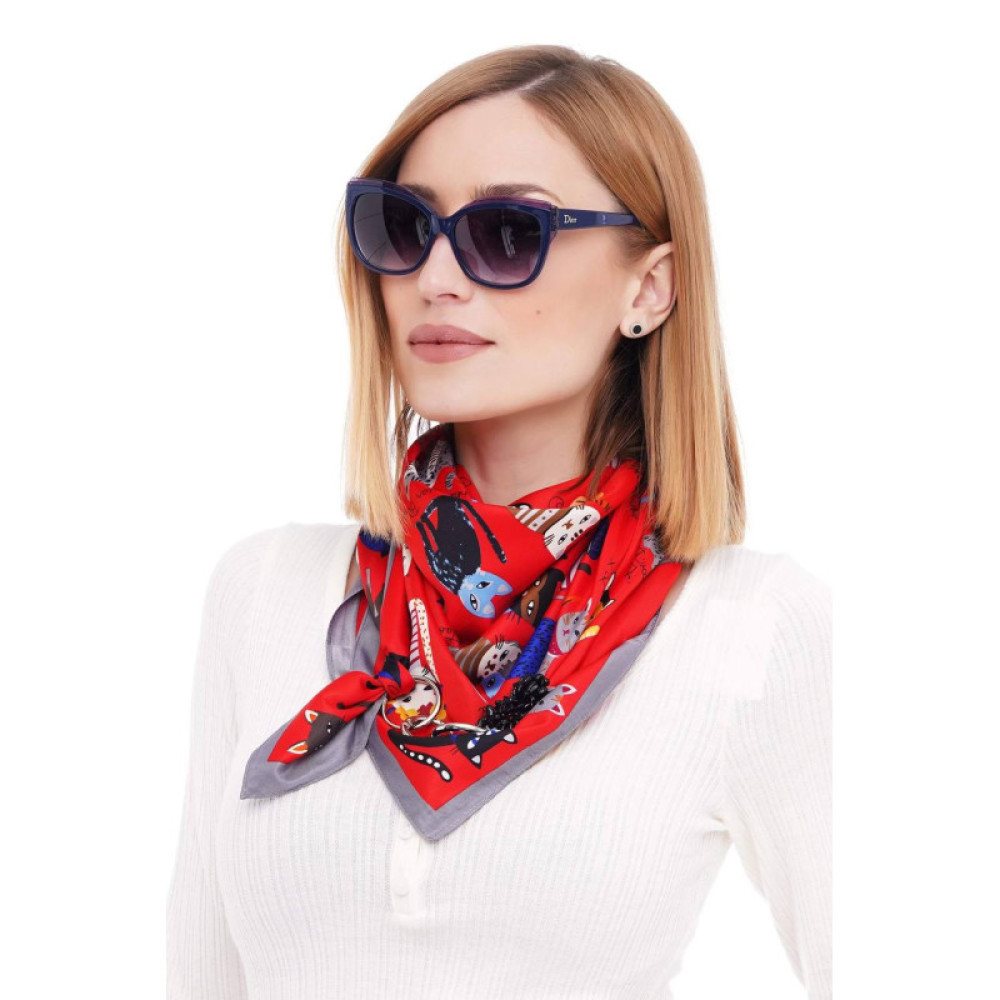 Дизайнерська шовкова хустка My Scarf "Гра пристрасті" 90 на 90 см прикрашений  натуральним коралом