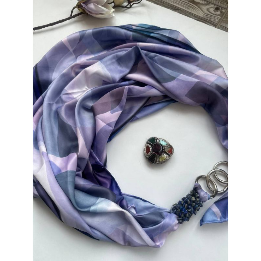 Дизайнерська хустка "Блакита лагуна" від бренда My Scarf, прикрашена натуральним каменем здалит