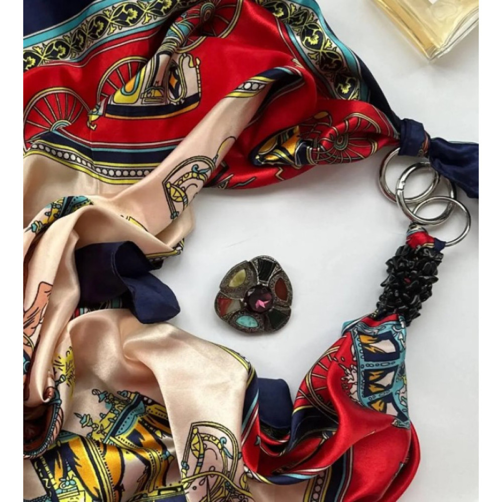 Дизайнерська шовкова хустка My Scarf "Червона елегія" 90 на 90 см, оздоблена камінням