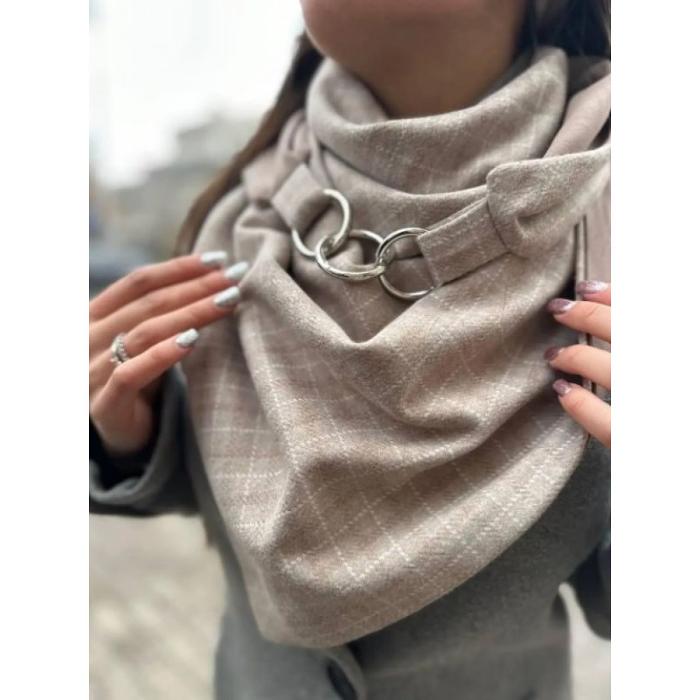 Жіночий 2-сторонній, вовняний бежевий в клітинку "Единбург" від My scarf, на кільцях, снуд, бактус