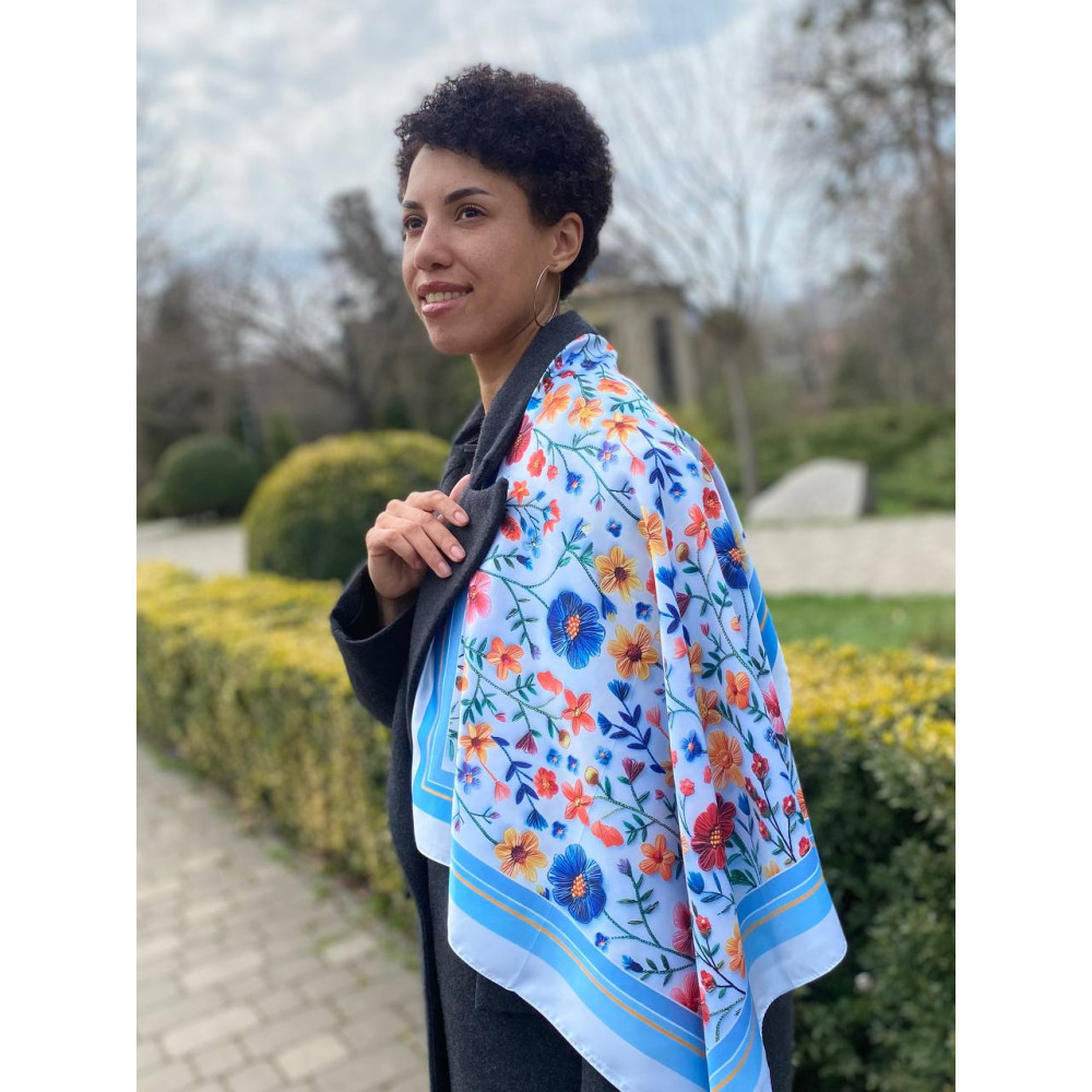 Дизайнерська хустка "Польові квіти" My Scarf,  70 см на 70 см