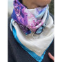 Дизайнерська шовкова хустка My Scarf "Блакитна гортензія" на 90 см з каменем аметист