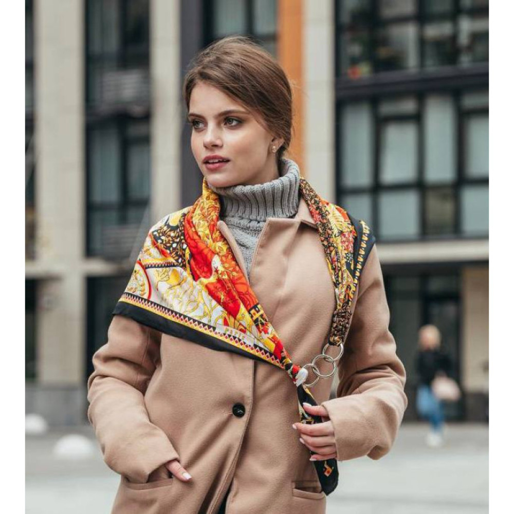 Дизайнерська шовкова хустка My Scarf "Золотий шик" 90 на 90см прикрашений натуральним камінням тигрове око