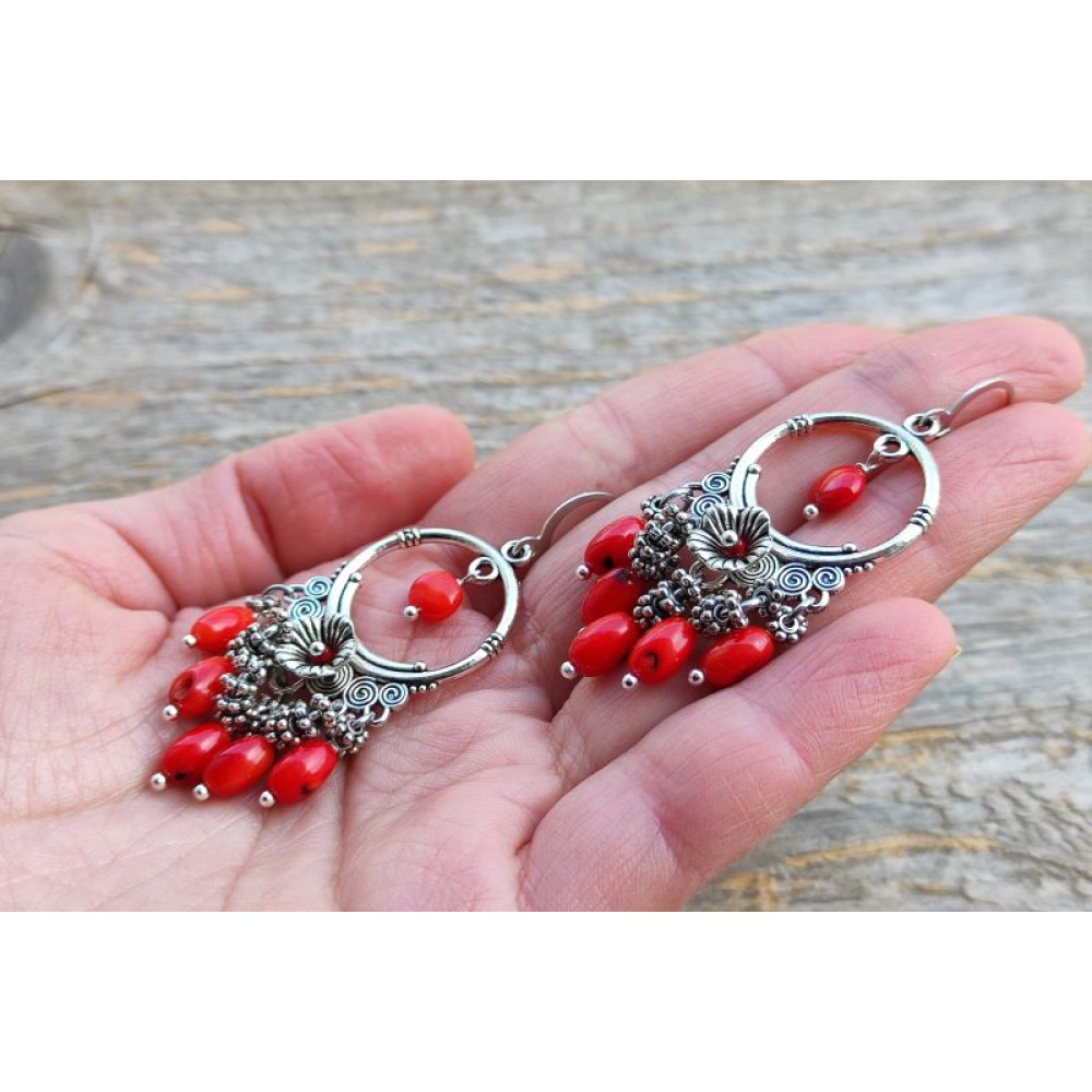 Сережки ′Пишні мальви′ (корал)