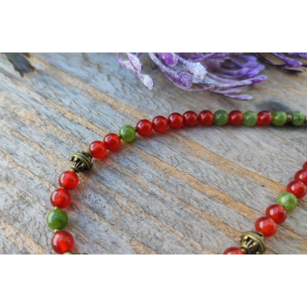 Намисто "Солодкі помаранчі" (сердолік, канадійський жад)