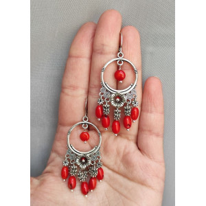 Сережки ′Пишні мальви′ (корал)