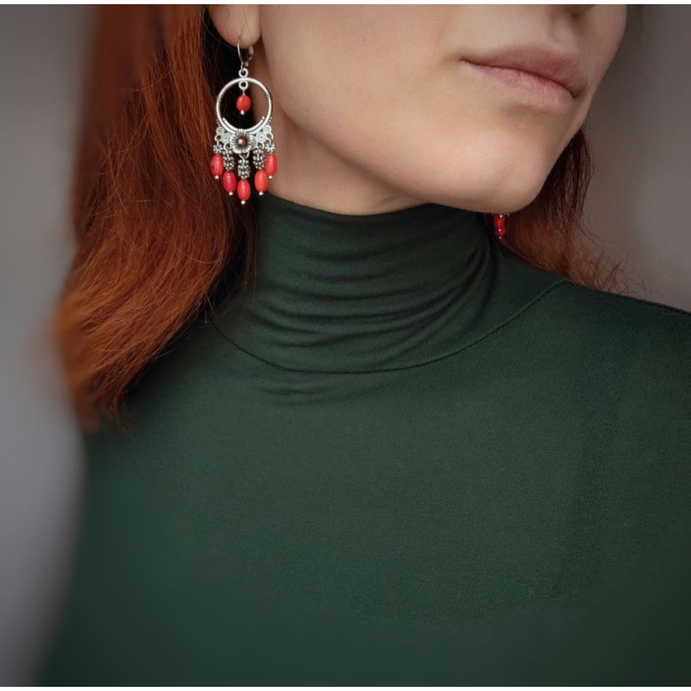 Сережки ′Пишні мальви′ (корал)
