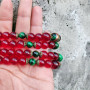 Намисто і сережки ′Вишневий сад′ (скло, тигрове око)