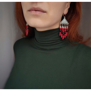 Сережки ′Музика вітру′ (корал, шунгіт)