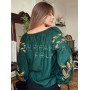 Зелена вишита жіноча блуза з золотистими колосками. Жіноча українська вишиванка з колосками.