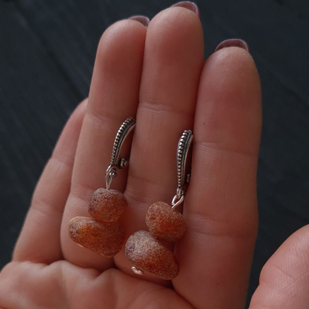 Комплект з натурального бурштину браслет та сережки у сріблі