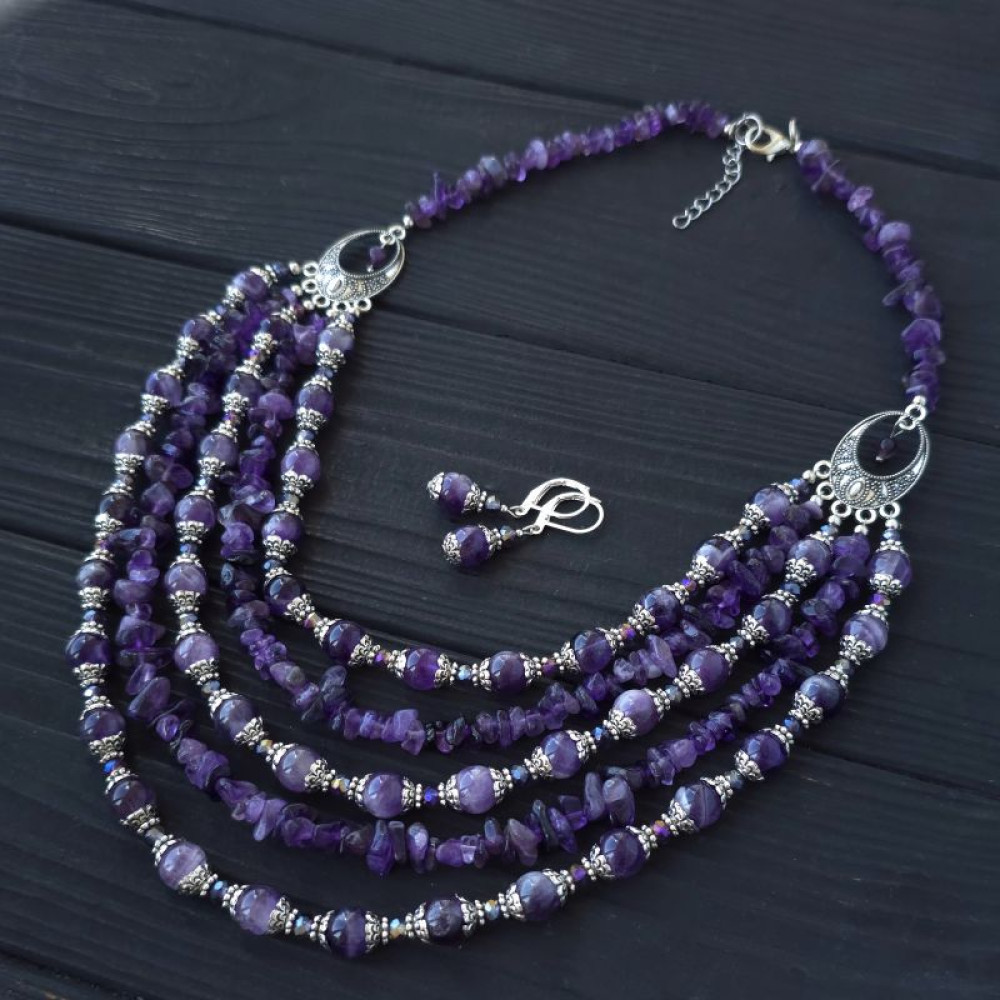Сережки з натурального аметисту зі срібними застібками