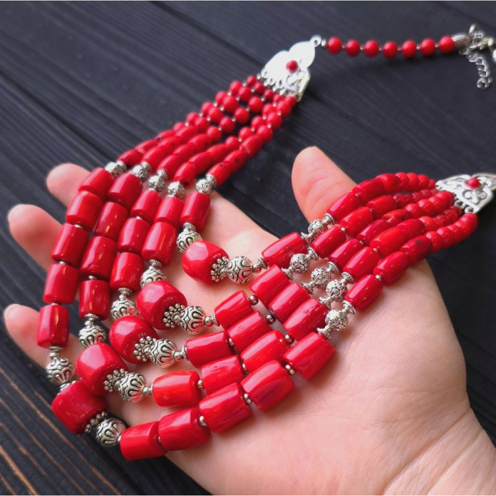Комплект з натуральних коралів намисто та сережки "Ангеліна"