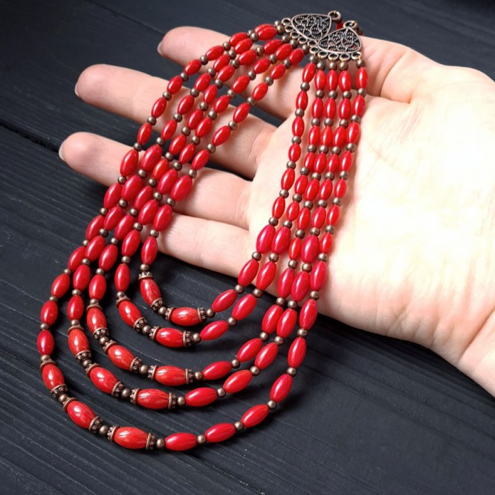 Намисто з натуральних коралів п`ятирядне 