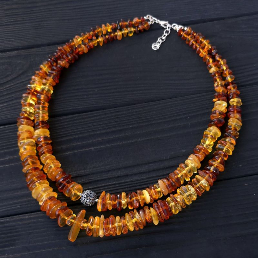 Намисто та сережки з натурального бурштину у сріблі "Весняне сонечко"