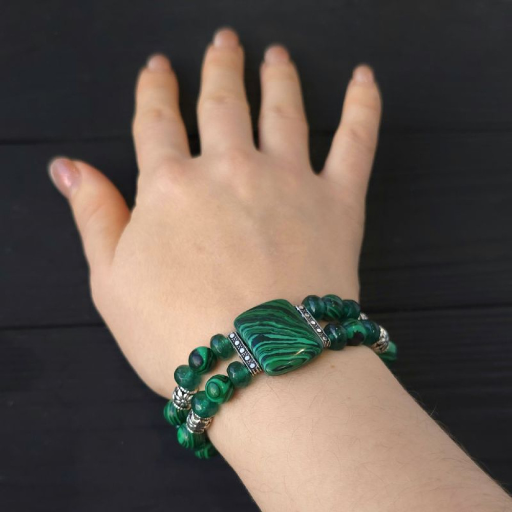  Браслет та сережки з малахіту кварцу та кристалів 