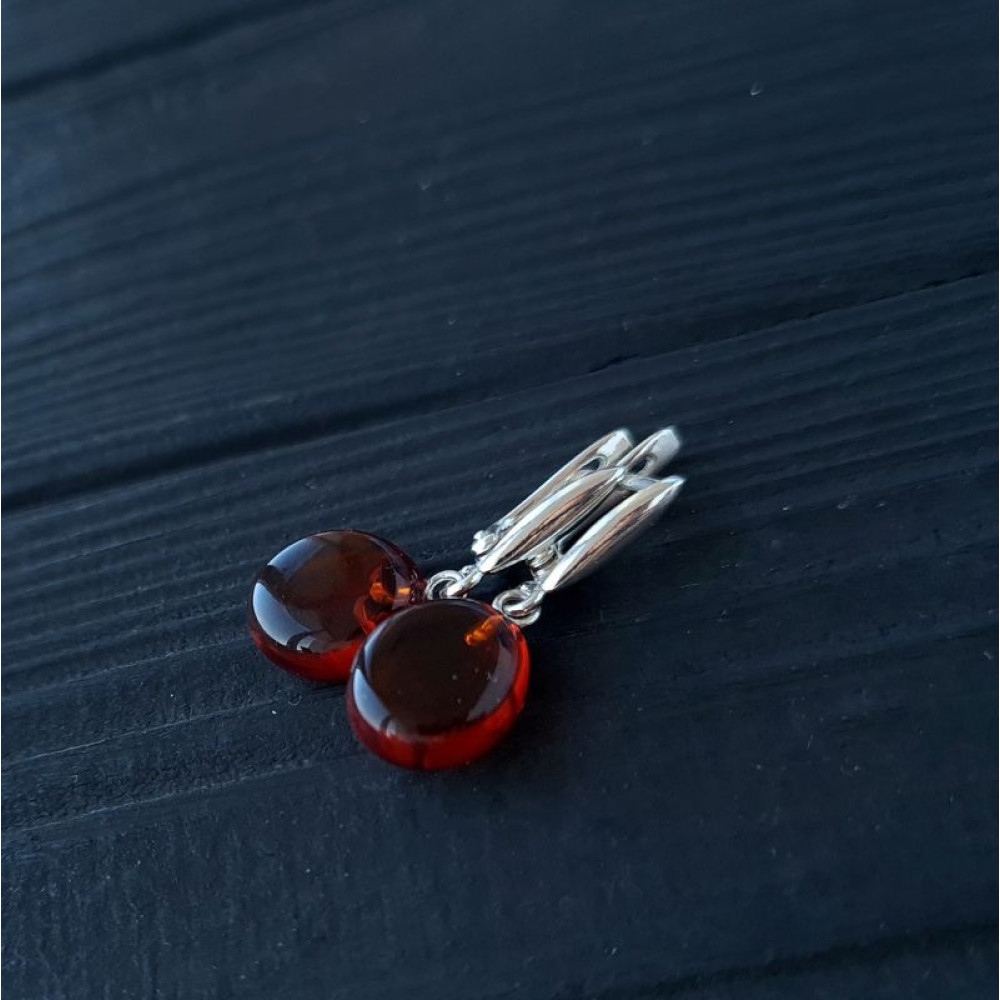 Срібні сережки з натуральним бурштином "Cognac"