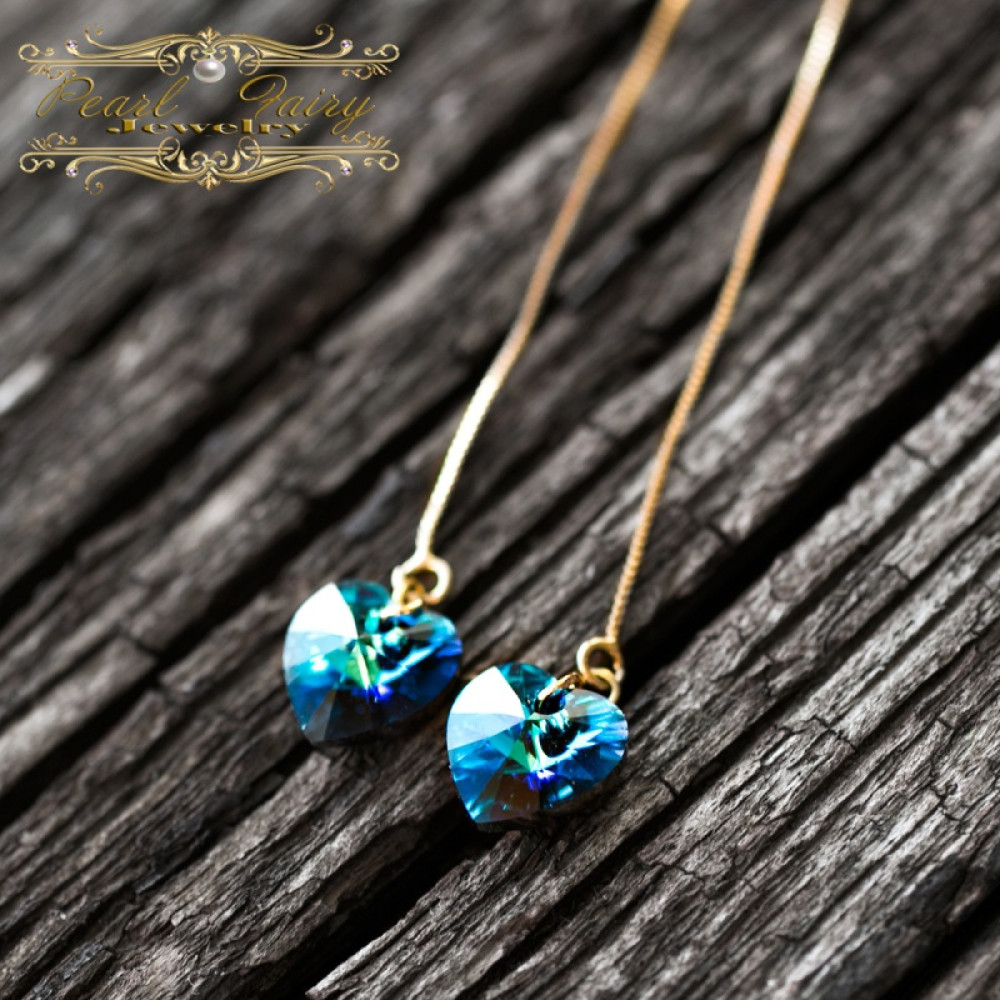 Позолочені сережки Серце кристали Swarovski