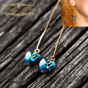 Позолочені сережки Серце кристали Swarovski