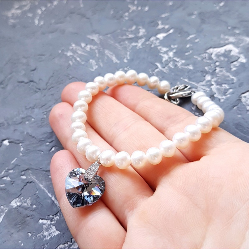 Браслет з натуральними перлами та Swarovski кристалами