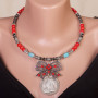 Коралове намисто з дукачем, бірюзою та гематитом