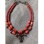 Намисто на 2 низки з натурального коралу і підвіска Ангел
