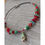 Чокер з коралу, агату, нефриту,  намістини  lampwork  "Біла квітка серед маків"