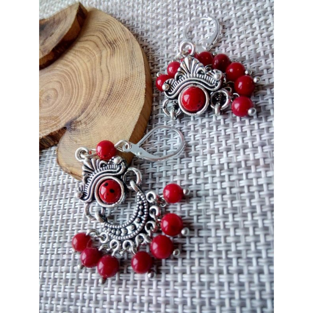  Сережки коралові двустороні 