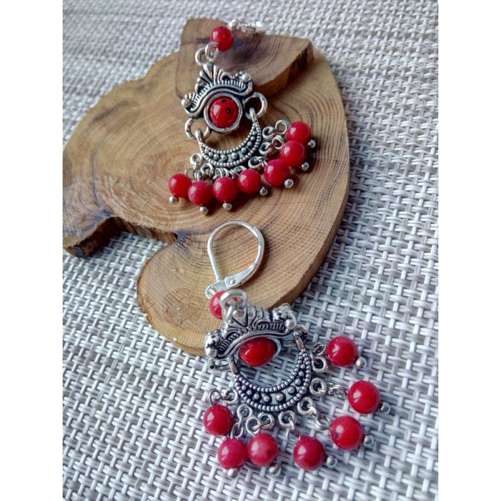  Сережки коралові двустороні 