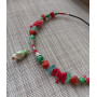 Чокер з коралу, агату, нефриту,  намістини  lampwork  "Біла квітка серед маків"