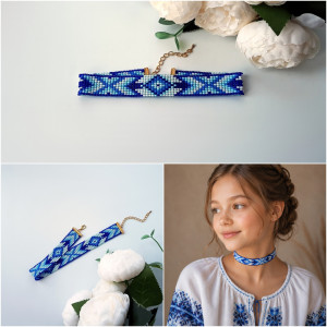Етно-прикраса для дівчинки чокер-силянка «Волошкова роса» beaded choker